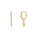 Élégantes boucles d'oreilles créoles en argent S925 doré avec zircons marquises brillants - Or-Blanc