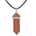 Hexagonal gold sandstone crystal point pendant necklace with silver clasp on black cord - Pendant with Necklace / Gold Sandstone