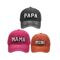 Family set of PAPA MAMA MINI baseball caps in orange pink and black towel embroidery - Family Set (PAPA+MAMA+MINI) / Black/Red/Orange