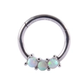 G23 titanium nose ring featuring three white opal stones in a round hoop design - 9# Silver - White Opal Inlaid
