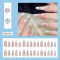 Uñas postizas stiletto florales con degradado azul-rosa y estrellas de purpurina - MY238 Flor de Hielo de Caramelo (Tipo Pegamento)