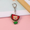 Creative bear acrylic keychain with watermelon hat and silver metal D-ring buckle - Bear with Watermelon