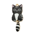 Black and white kitten enamel pendant with movable tail for DIY jewelry making - Black Cat With Tail