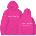 Rose red Have A Good Day hoodie with kangaroo pocket showing front and back print - S / Tops / Rose Red