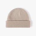 Minimalist beige ribbed knit beanie with stylish turn-up cuff for outdoor warmth - One Size / Withered Yellow