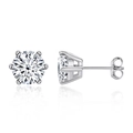 Classic six-prong 925 sterling silver stud earrings with round D-color moissanite stones - Six Prong / 0.1 Carat * 2 / White