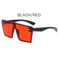 Square rimless oversized sunglasses with black frame, red lenses and metal rivets - Black Frame Red Lens