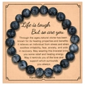 Bracelet en pierre naturelle bleue de 8mm sur carte cadeau avec message fait main - Labradorite / 8mm