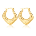 Polished gold hammered texture geometric hoop earrings with reflective finish on white background - Fashion Geometric Mixed Style (C042)