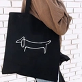 Minimalist black canvas dachshund tote bag for women showing spacious casual style - Dachshund Line Art Print