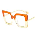Stylish square oversized sunglasses with orange gradient frames and gold metal temples - Orange and Champagne Frame Transparent Lenses