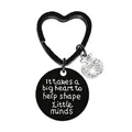 Teacher gift heart keychain set with silver apple charm and engraved black metal tag - JSYZ004 It takes a big heart to help shape little minds / Black