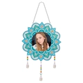 DIY diamond painting mandala suncatcher with custom photo center and crystal pendants - Cyan Blue Mandala Style 4