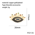 Close-up of gold-plated evil eye connector with colorful zircon and shell inlay details - Style P02135