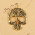 Golden skull pendant with floral engraving on vintage background for DIY jewelry - Antique Gold