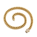 Collana a maglia cubana dorata con chiusura a fibbia quadrata tempestata di diamanti fini - Collana Cubana Dorata (KN201137-KFC)
