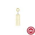 Pendentif boucle d'oreille en argent S925 doré avec zircon goutte et triple pompons - Pièce Unique / Or - Larme Gland