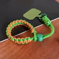Adjustable green and orange paracord phone wrist lanyard with metal hook and patch - Short [Orange & Green] Adjustable Braided Lanyard + Green Patch