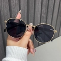 Vintage round gold metal sunglasses with dark lenses for a trendy retro fashion look - Gold Frame Black Grey