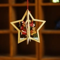 3D wooden star Christmas ornament with festive bear and tree patterns for holiday decor - Natural Wood Star