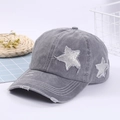 Gorra de béisbol gris lavado con parche de estrella de lentejuelas y estilo vintage - Talla única / Gris claro