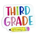 Close-up of Third Grade glitter letter sticker with colorful pencil and sparkle texture - Third Grade