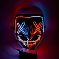 LED Neon Maske mit rot blauem Leuchtdraht für Rave Partys und Festivals geeignet - Weiß + Rot