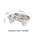 Ink-style geometric ceramic pedestal tray with irregular black patterns, size 19.5x13x5.4cm - N/A / Ink Pattern Geometric Plate
