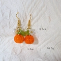 Creative yellow lemon flower earrings with orange beads and green leaves on gold hooks - Orange Fruit Style (FN1009)