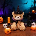Orsetto di peluche per Halloween con cappello da mago e mantello viola festivo - Orso Marrone Chiaro - Mantello con Colletto Viola