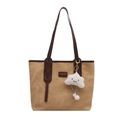 Vintage large capacity khaki canvas tote bag with brown leather handles and cloud pendant - Khaki With Pendant