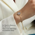 French style 18K gold plated snake chain bracelet with blue enamel daisy and adjustable slide - Gold/Daisy