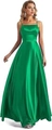 Detail of elegant emerald green satin evening dress with side slit and adjustable straps - US size 2 / Green