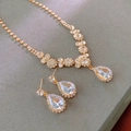 Detail of elegant gold drop necklace and matching crystal earrings on matte surface - 21# Necklace - Gold (2-Piece Set)