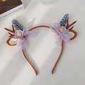Christmas reindeer antler headband with purple floral accents and decorative ribbons - Purple Headband