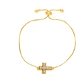 Adjustable golden cross bracelet with box chain and shimmering druzy stone inlay - Gold