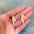 Handmade gold leaf branch dangle earrings with overlapping foliage and long ear hooks - Gold (T)
