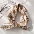 Detailed close-up of a floral cotton linen scarf with vintage flower print and texture - XY-25 Off-white Yellow Blue Floral