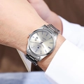TINGXI Herren-Quarzuhr mit poliertem silbernem Stahlband und großem Zifferblatt - Blaues Licht Silber
