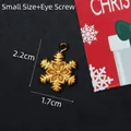 Macro view of gold glitter snowflake pendant with screw eye pin and size measurement - Small Gold + Eye Pin