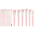 12-piece pink and gold makeup brush set featuring pink handles and soft gradient bristles - 15Pcs Makeup Brushes Pink