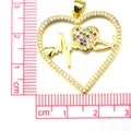 Detailed view of gold heart pendant with ECG line and micro-pave zircons and scale measurement - #7 Heartbeat Heart