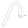 French vintage stainless steel necklace featuring bright pink beads and silver chain - Silver Chain Rose Red Beads (SL037)