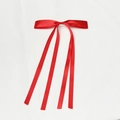 Vibrant red polyester satin ribbon hair bow with long streamers on a white background - Red