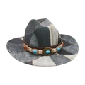Cappello da cowboy in denim patchwork con fascia marrone e perline di turchese e ambra - Taglia unica / Nero