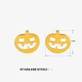 Golden stainless steel pumpkin stud earrings for Halloween measuring 1.1cm in width - Pumpkin Head Shape / Gold