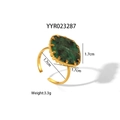 Verstellbarer Ring aus goldenem Edelstahl mit einzigartigem grünem Naturstein-Inlay - Quadratischer Türkis Offener Ring (YYR023287)