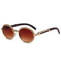 Retro round frame sunglasses with colorful rhinestones and brown gradient lenses - Brown