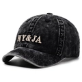 Vintage washed charcoal baseball cap with NY&JA 3D embroidery on a white background - Adjustable / Black