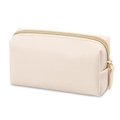 Portable ivory white PU leather octagonal makeup bag with gold zipper and cross texture - Small / Beige